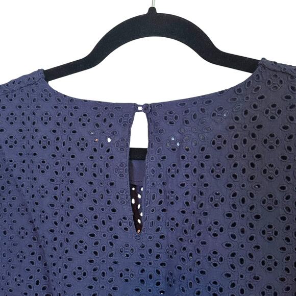 Joe's Jeans Navy Eyelet Flared Sleeve Cotton Blouse XL Cottagecore Chic - Picture 10 of 14